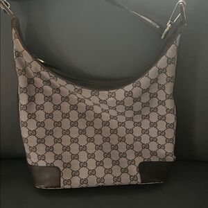 Gucci Tan and Brown Monogram Hobo Bag